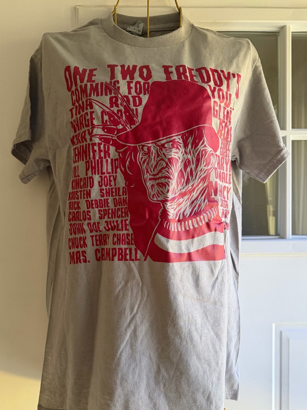 Gildan Gray Short Sleeve Tee with Red Freddy Krueger Graphic